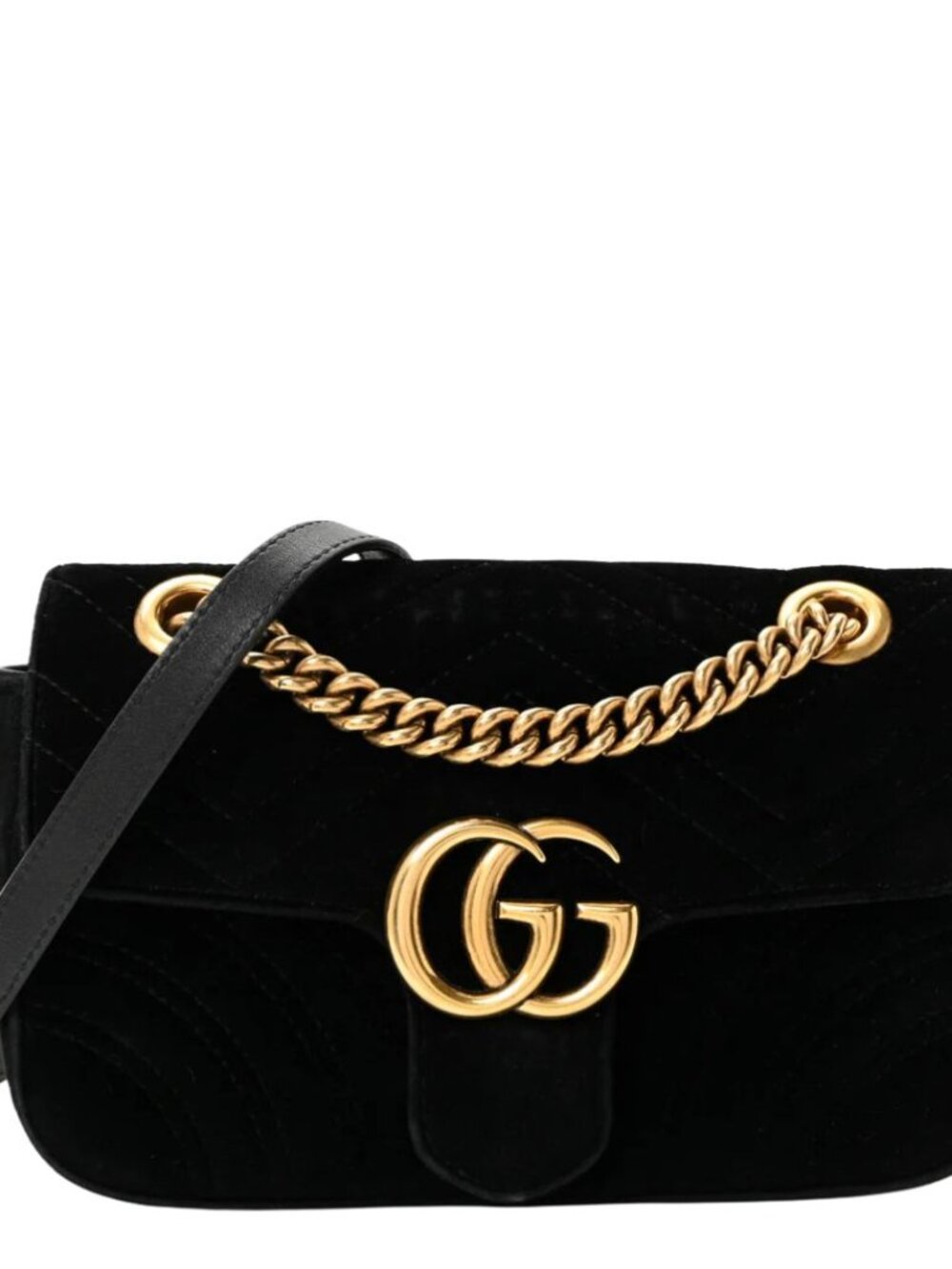 Gucci Velvet Matelasse Mini GG Marmont Shoulder Bag Black